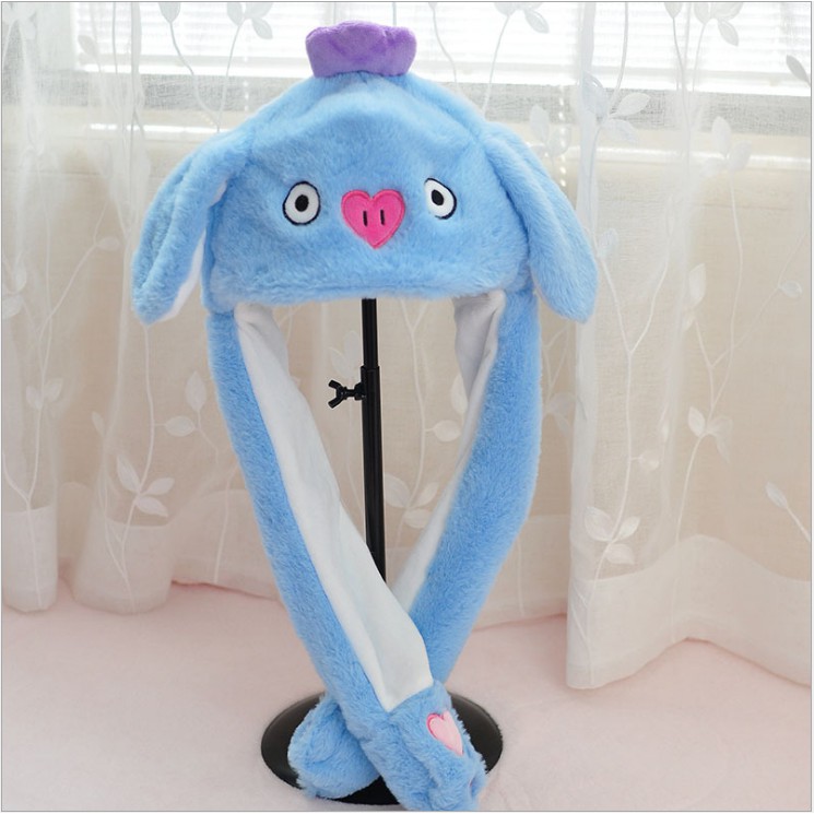 Tik Tok Kpop BTS BT21 Carton Fashion Moving Hat Rabbit Ears Plush Sweet Cute Airbag Cap Plush Toys Gifts For Kids Girl Photo Pro ulc. 
