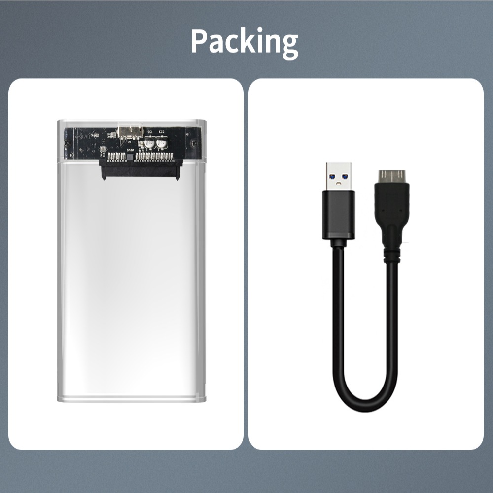 Push Pull Design Good Strength With Data Cable No Screws Required USB 3.0 Drive Protection Box Solid State Drive Protection Hard Disk Drive Case Hard Drive Box Hard Disk Storage Box 2.5 Inch HDD Case.