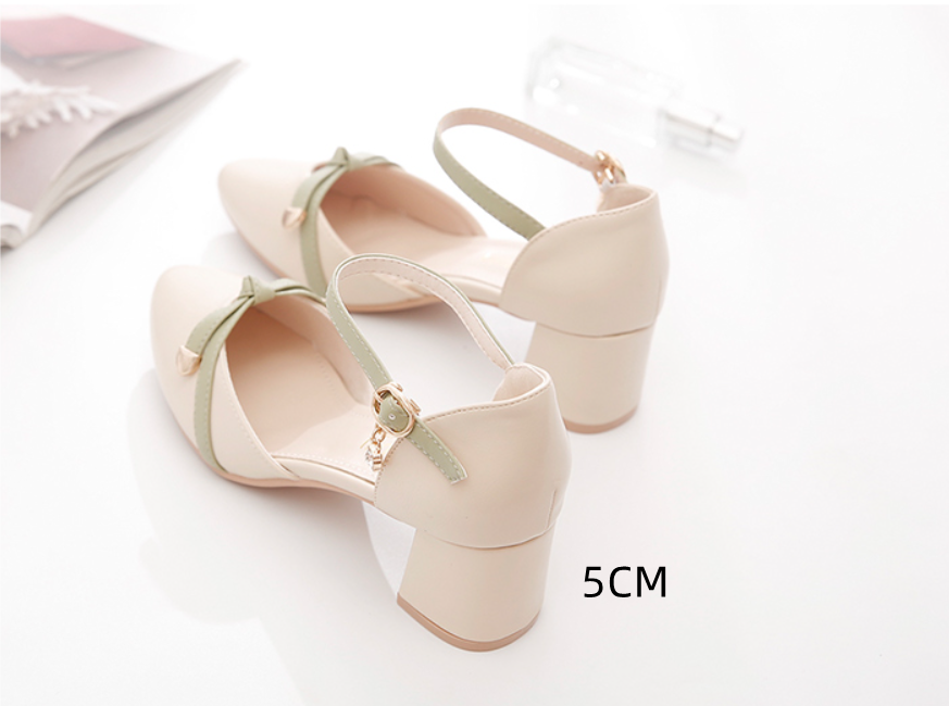 Giày Cao Gót Mũi Nhọn Đế Cao 5cm Đính Nơ