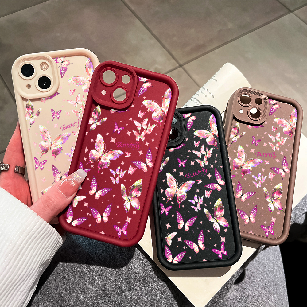 Hontinga for Infinix Smart 9 Hot 50i Mobile Phone Cover Pink Butterfly Pattern Case Ladder Soft Camera Protection Rubber Back Cover. 