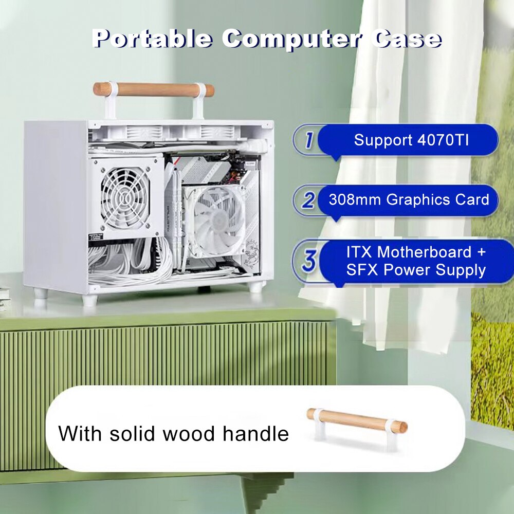 Xách tay máy tính nhỏ trường hợp nhôm nhỏ gọn PC trường hợp vỏ máy tính để bàn 308mm Card đồ họa mini-Bo mạch chủ ITX SFX cung cấp điện