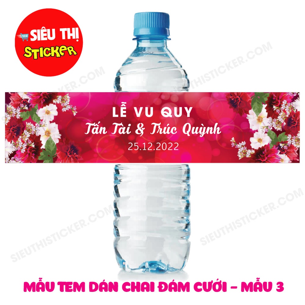 Combo 10 Tem nhãn dán chai nước suối đám cưới (có đổi tên theo yêu cầu)