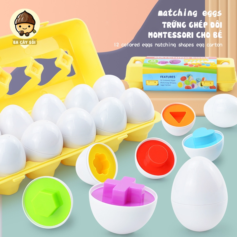 Đồ chơi quả trứng matching egg, set 12 trứng ghép đôi giúp bé nhận biết màu sắc và hình khối.