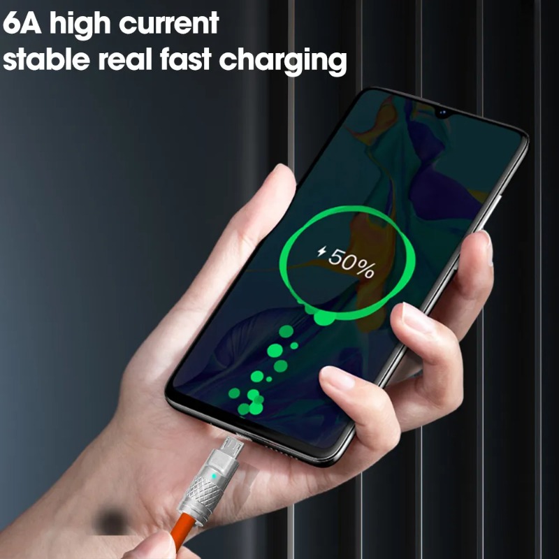 Micro USB Cáp sạc nhanh 120W 6A Hợp kim kẽm cáp điện thoại di động dây cho Samsung dữ liệu Android Xiaomi Redmi