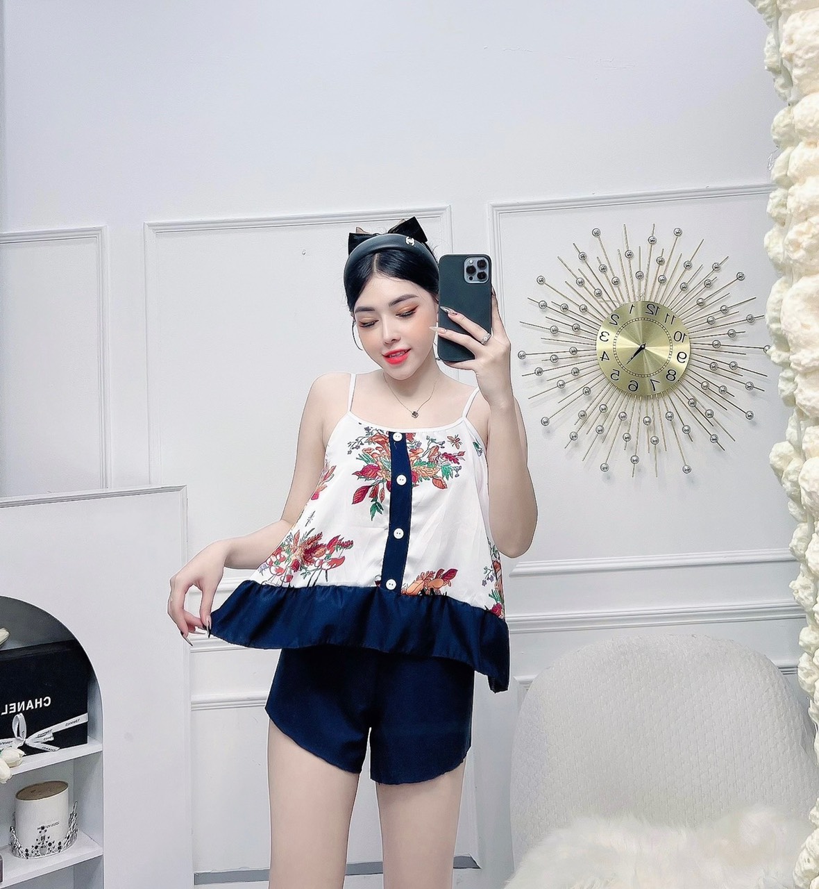 Set Bộ Đùi Satin Phối Lụa Hai Dây Micky Freesize dưới 58kg