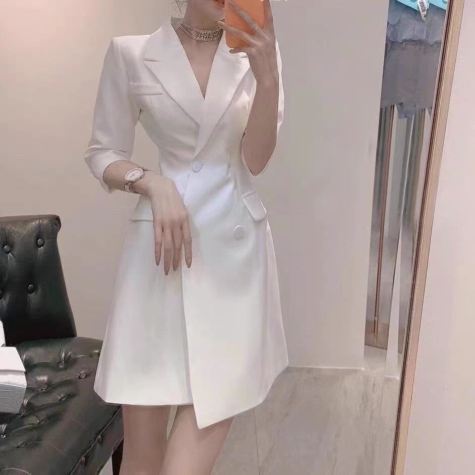 Đầm vest công sở tà xéo phối nút phong cách sang chảnh by8335