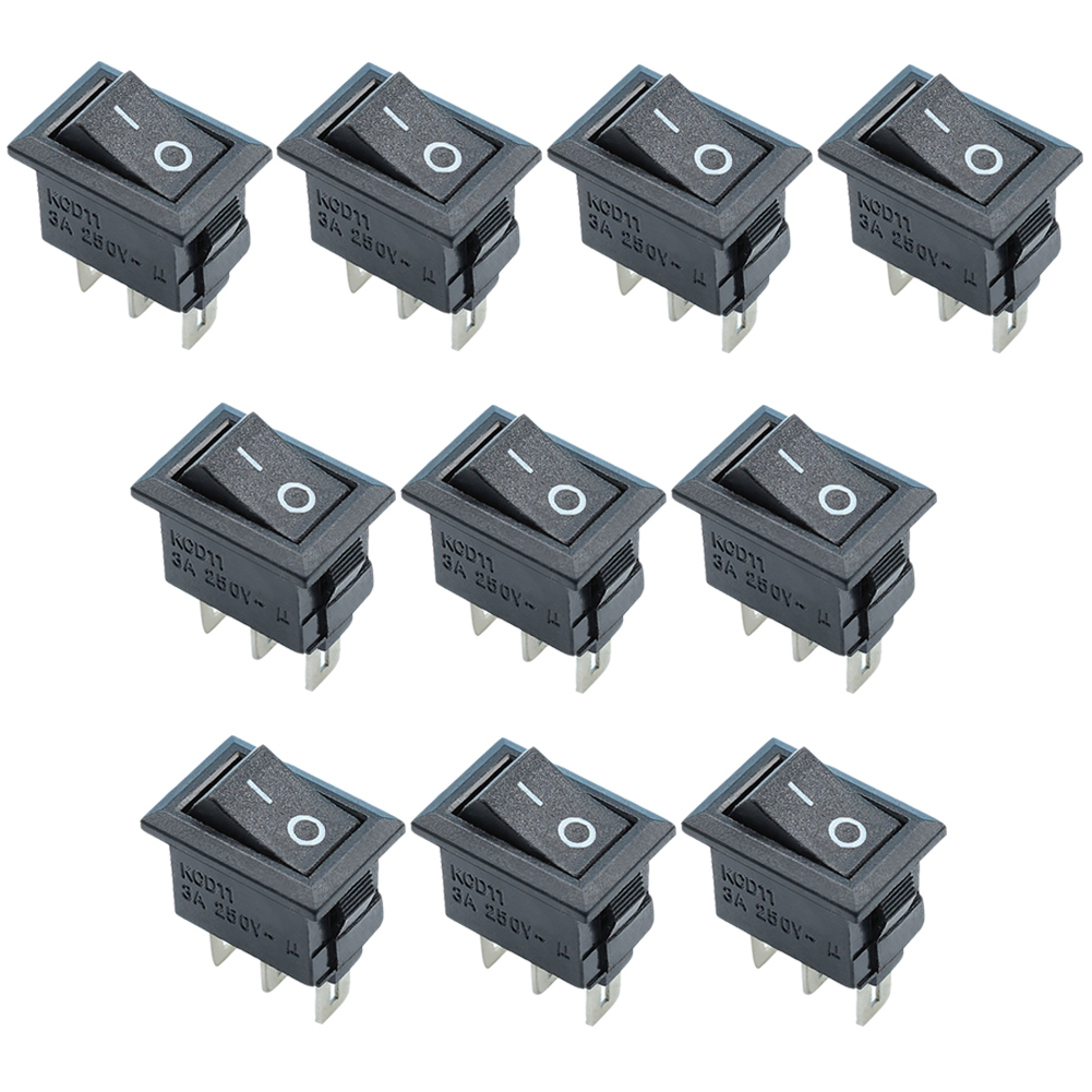 10pcs push button switch 10x15mm spst 2pin kcd11 snap-in on/off rocker switch 3a 250v power switch black red