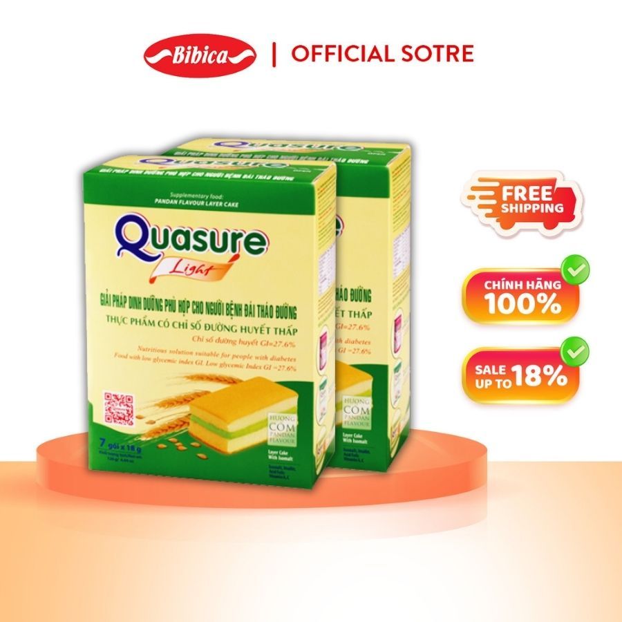 Combo of 2 Boxes of Quasure Light Strawberry Bibica Sponge Cake 126g - Food for dieters and diabetics
