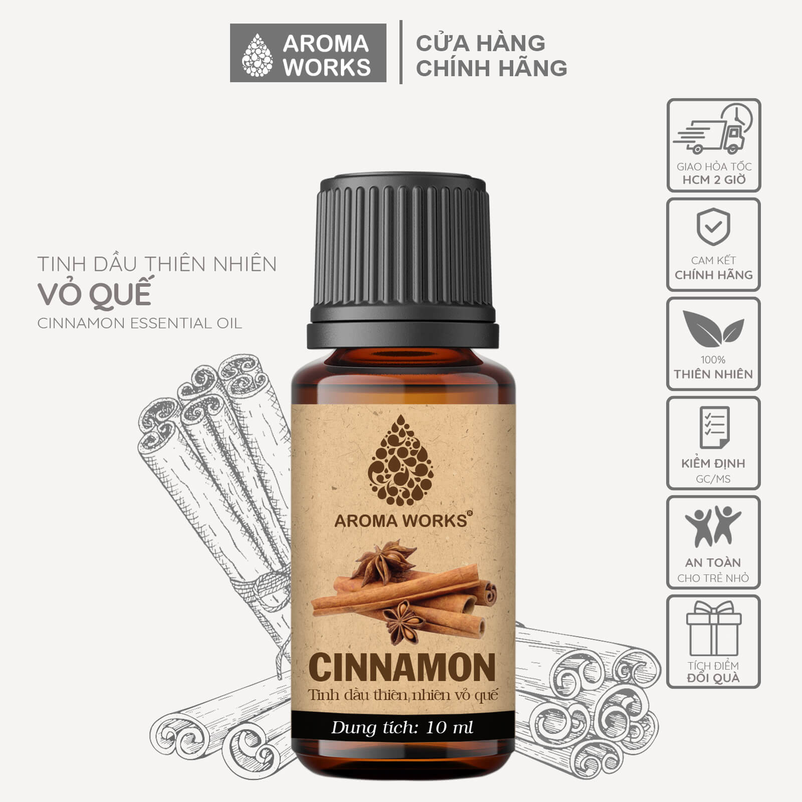 Tinh Dầu Quế Aroma Works Thiên Nhiên Xông Phòng, Đuổi Muỗi, Khử Mùi Hiệu Quả, Nâng Cao Chất Lượng Giấc Ngủ - Cinnamon