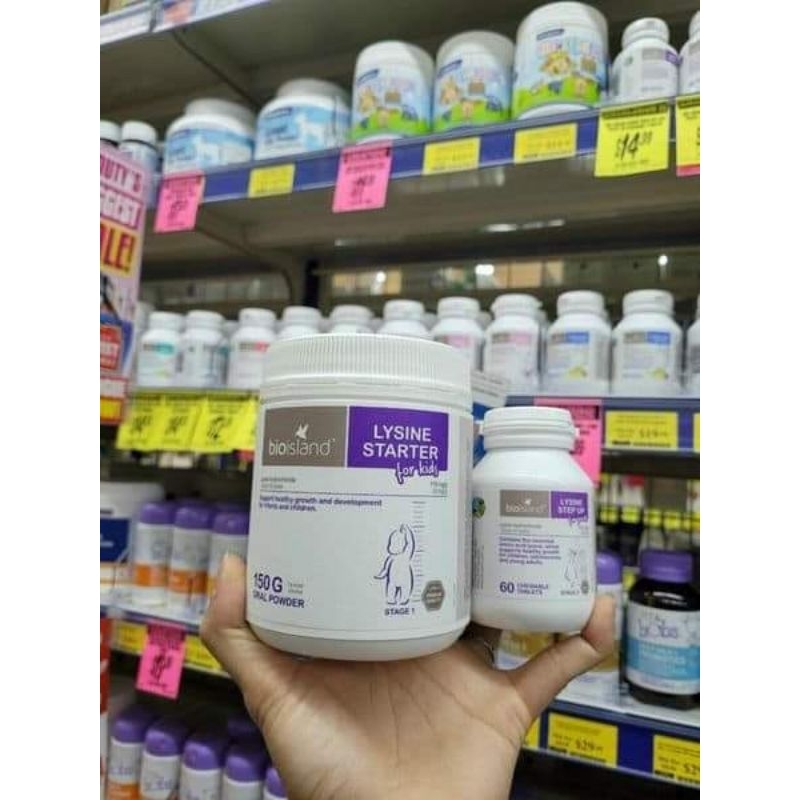 LYSINE BIOISLAND Úc giúp bé phát triển chiều cao - Dạng bột và dạng viên