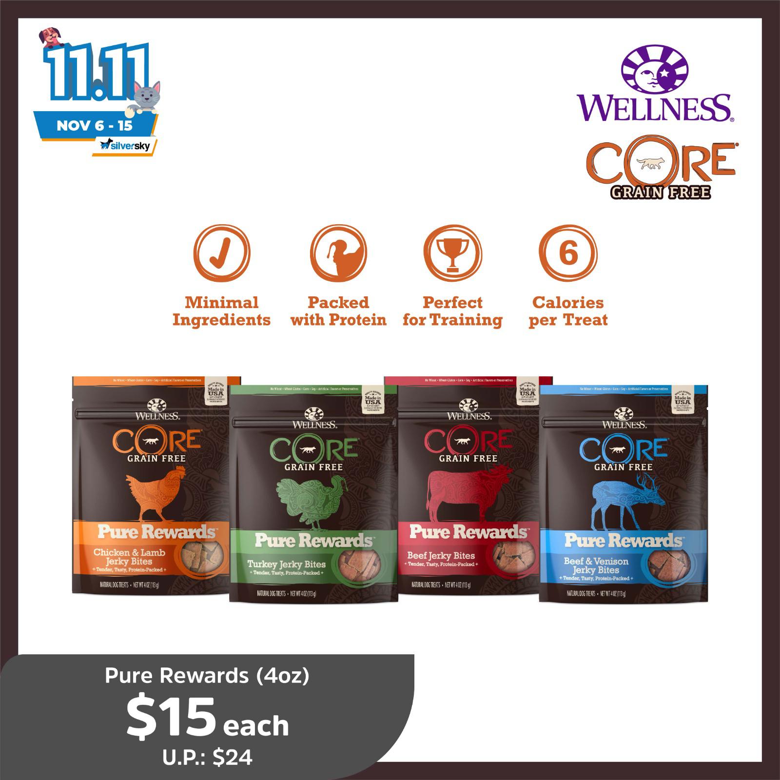 wellness core pure rewards soft beef jerky bites