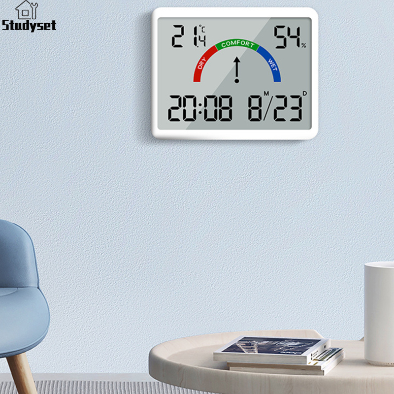 Studyset IN stock Temperature Humidity Meter Multi-function Magnetic Design Large Screen Electronic Alarm Clock Digital Thermometer Meter