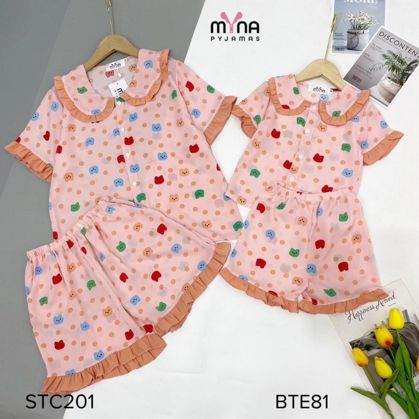 [Có bán riêng bộ mẹ và bé] Bộ lụa đùi mẹ và bé cổ bèo, chất lụa mango mềm mịn mát, ảnh chụp thật