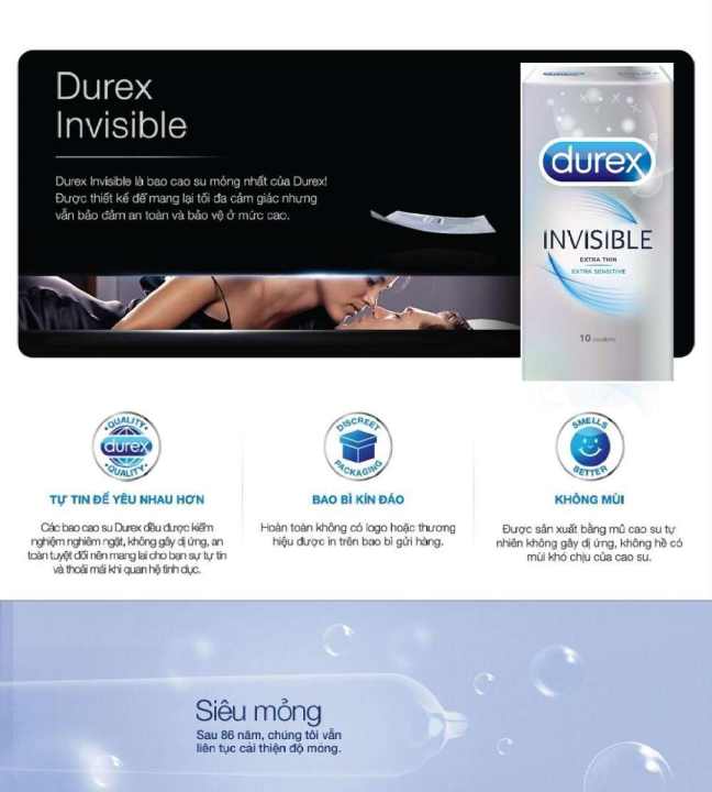 Bao cao su siêu mỏng Durex Invisible Extra Thin Extra Sensitive 1 Hộp 10 Bao