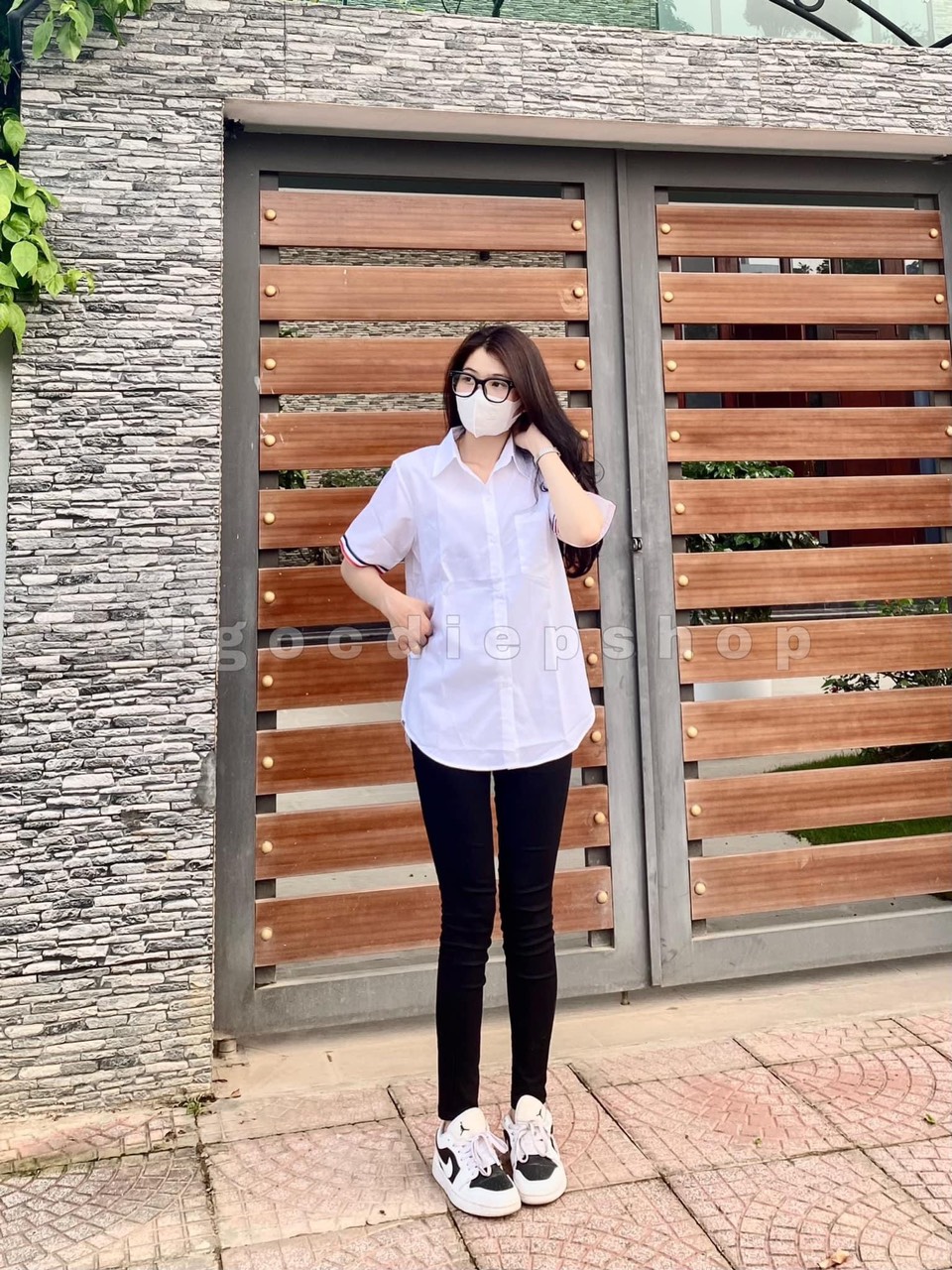 Set áo sơ mi viền mĩ quần legging pm66