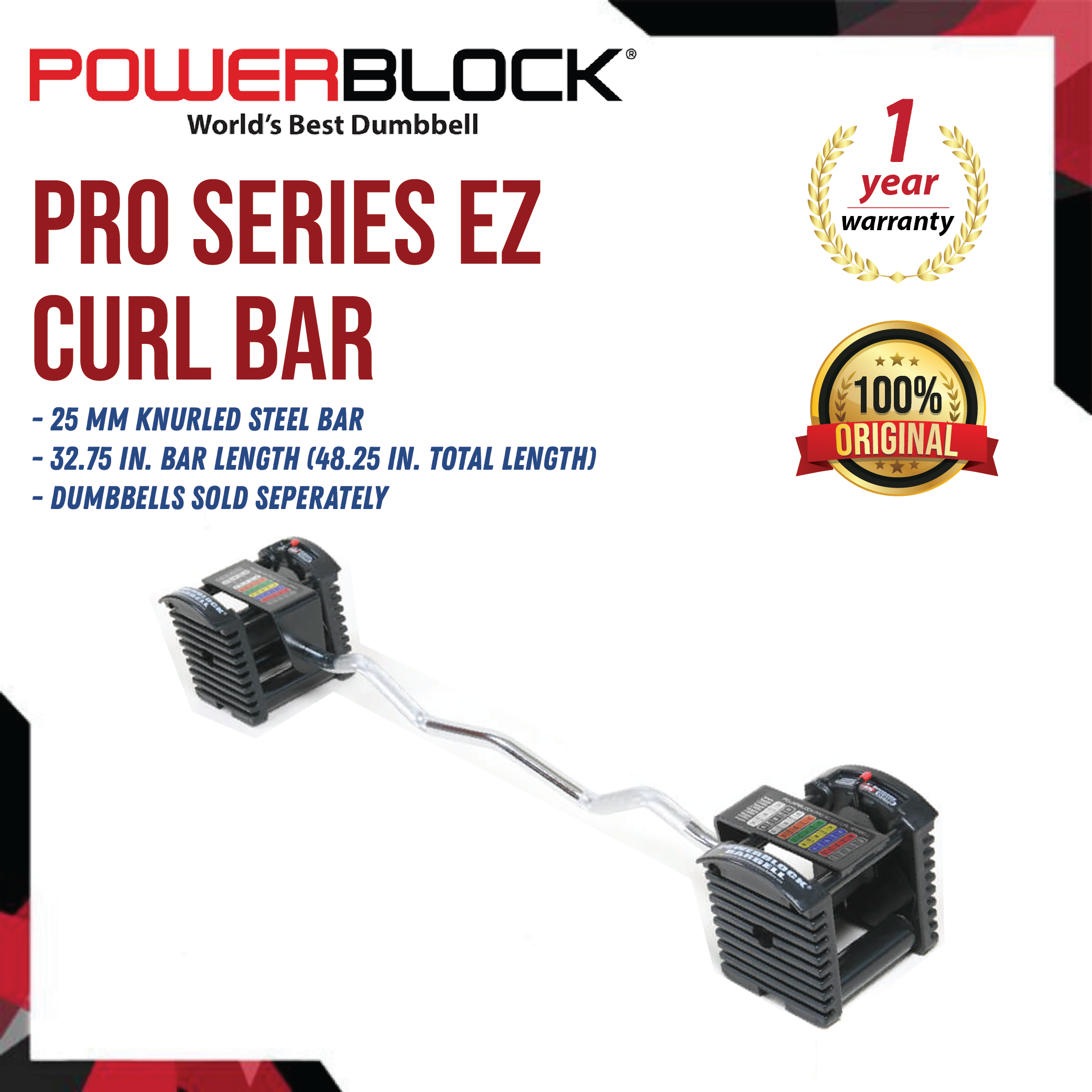 PowerBlock Pro Series Pro Series EZ Curl Bar with 1 year warranty