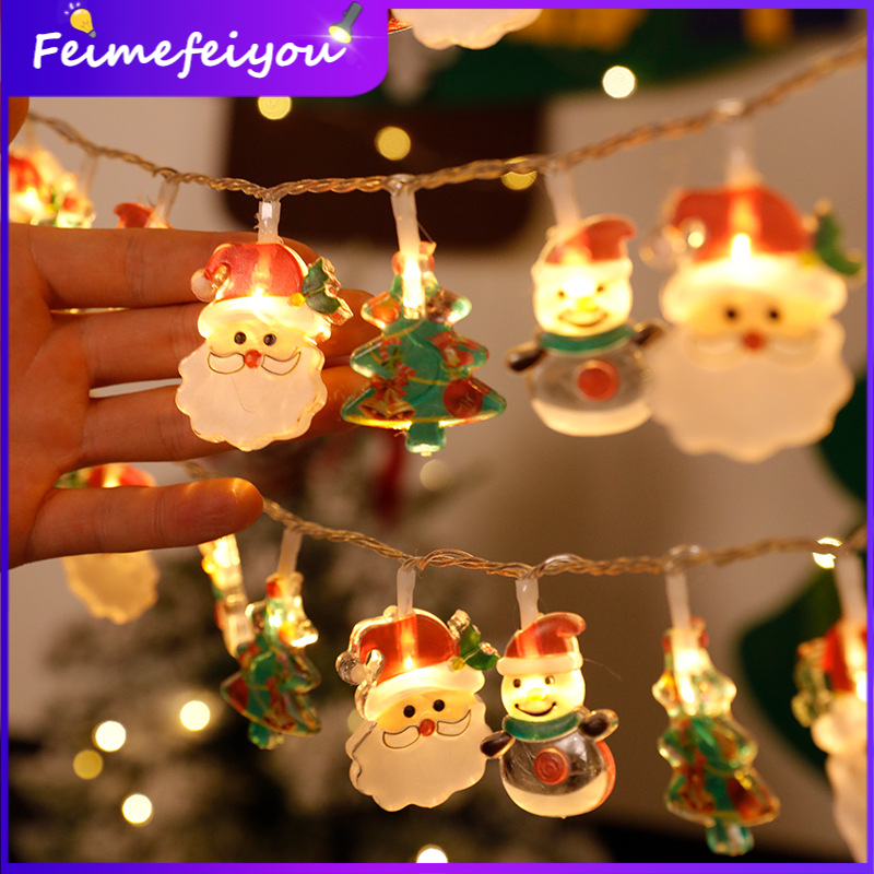 2024 Christmas Lights String Santa Claus Snowman Battery-operated Garland LED Christmas Decorative Light Party New Year's Decor 1.5M 10LED