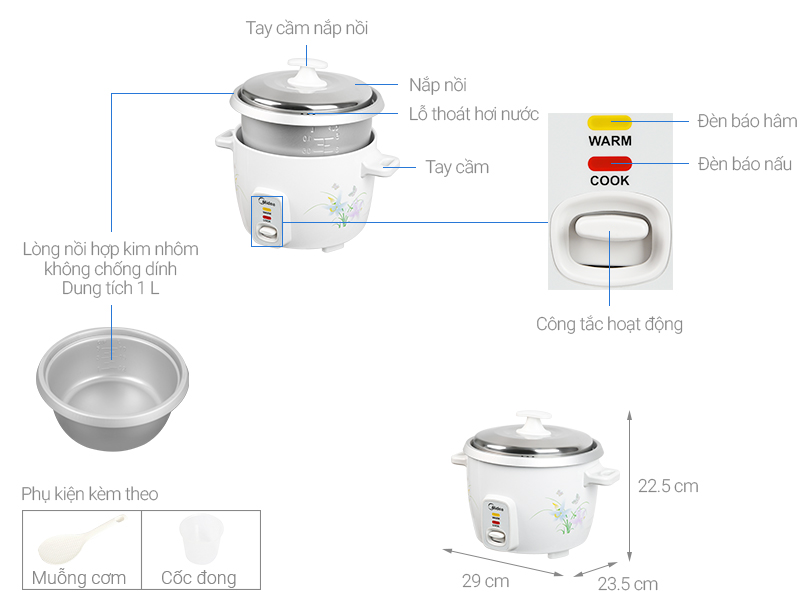 Nồi cơm điện Midea 1 lít MR-GM10SA