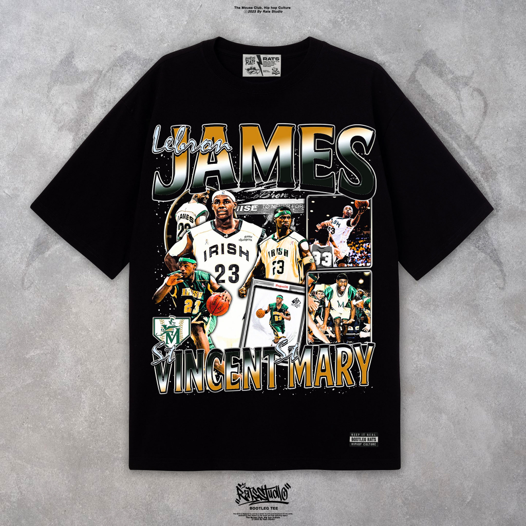 Áo thun bóng rổ Lebron James Irish "23" Bootleg Rats Tee Oversize