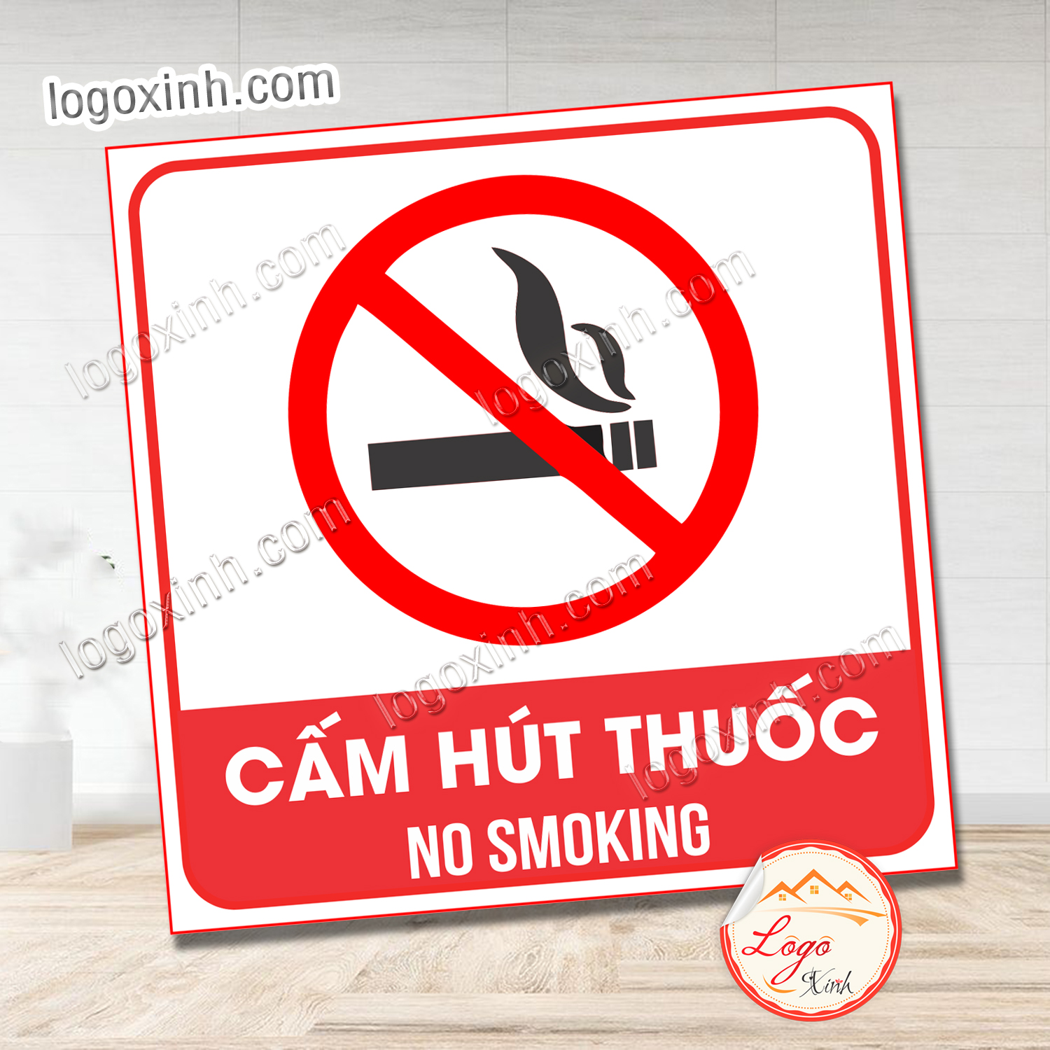 Tem decal cấm hút thuốc, no smoking, tem nhắc nhở vui lòng không hút thuốc lá, nhãn dán không hút thuốc