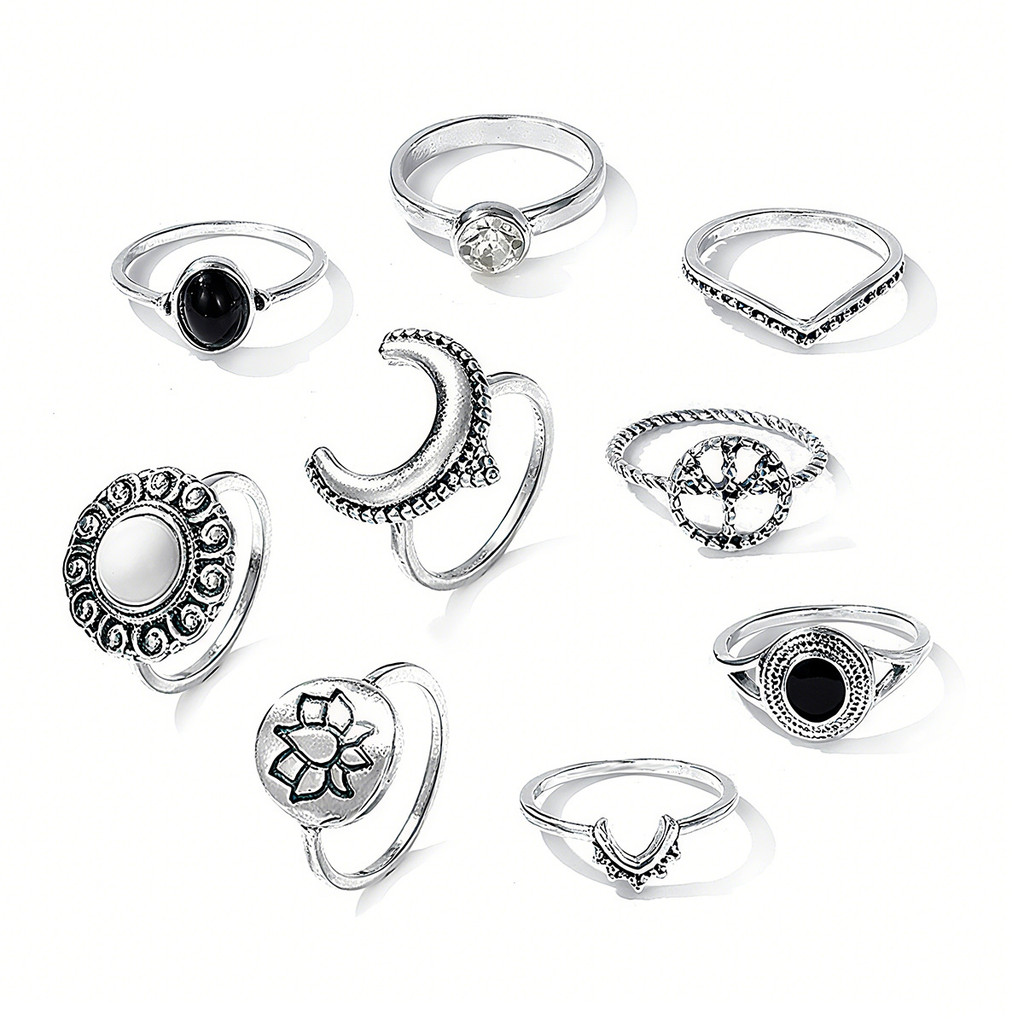 Enacolor%209Pcs/Set%20Retro%20Silver%20Black%20Crystal%20Lotus%20Moon%20Ring%20Set%20for%20Women,%20Ethnic%20Joint%20Rings%20Fashion%20Jewelry%20Accessories%20-%20Image%206