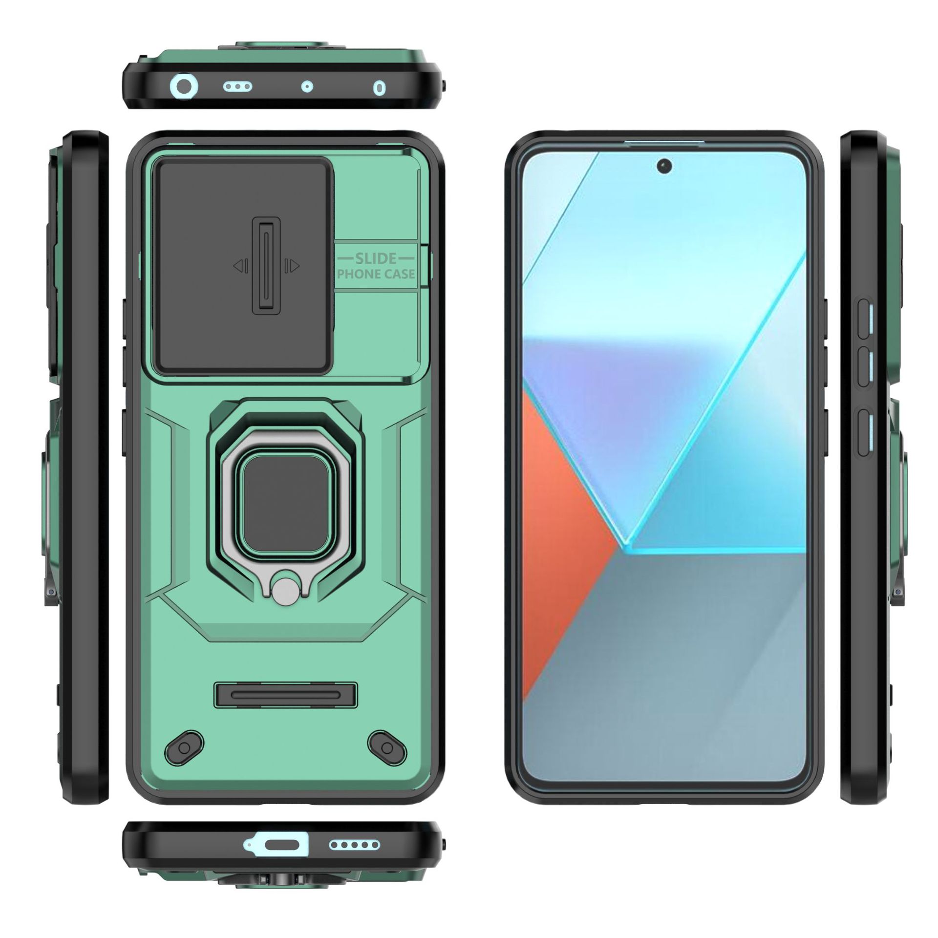 Xiaomi Redmi Note 13 Pro 5G Case with Slide Camera Cover,Rotated Ring Kickstand Military Grade Shockproof Protective Cover.