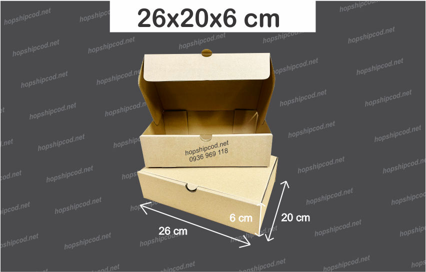 [Combo 100 cái] 26x20x6 cm Hộp nắp gài