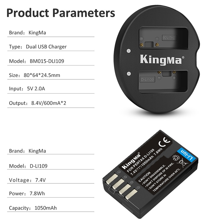 Pin sạc đôi Kingma D-Li109