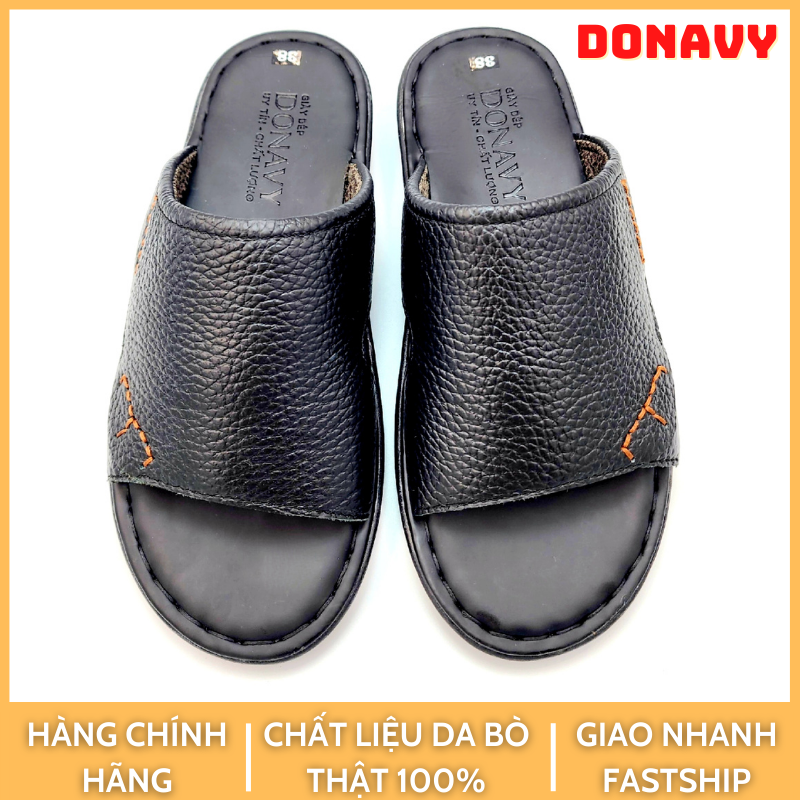 Dép quai ngang nam da bò 100%, kiểu chữ E, May quai full đế hàng cao cấp D.E