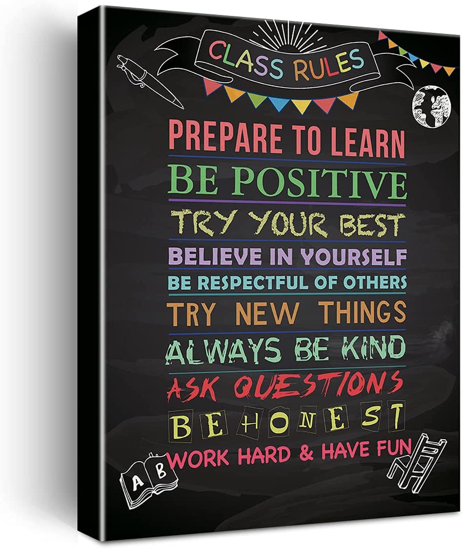Classroom Rules Poster Canvas Wall Art Motivational Poster ideal for