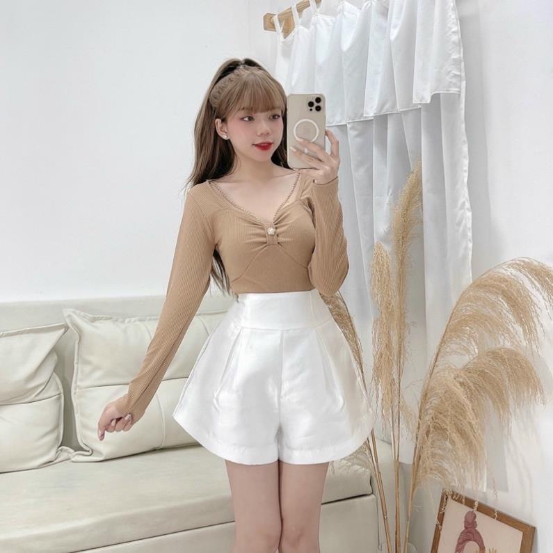 ÁO KIỂU TAY DÀI CỔ VUÔNG PHỐI XÍCH