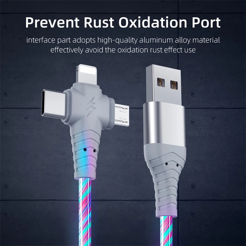 Cáp Sạc Phát Sáng LED 3 Trong 1 Bộ Sạc Nhanh Phát Sáng USB Type C Dây Micro USB Tương Thích Với Điện Thoại iPhone Android Cáp USB Chiếu Sáng