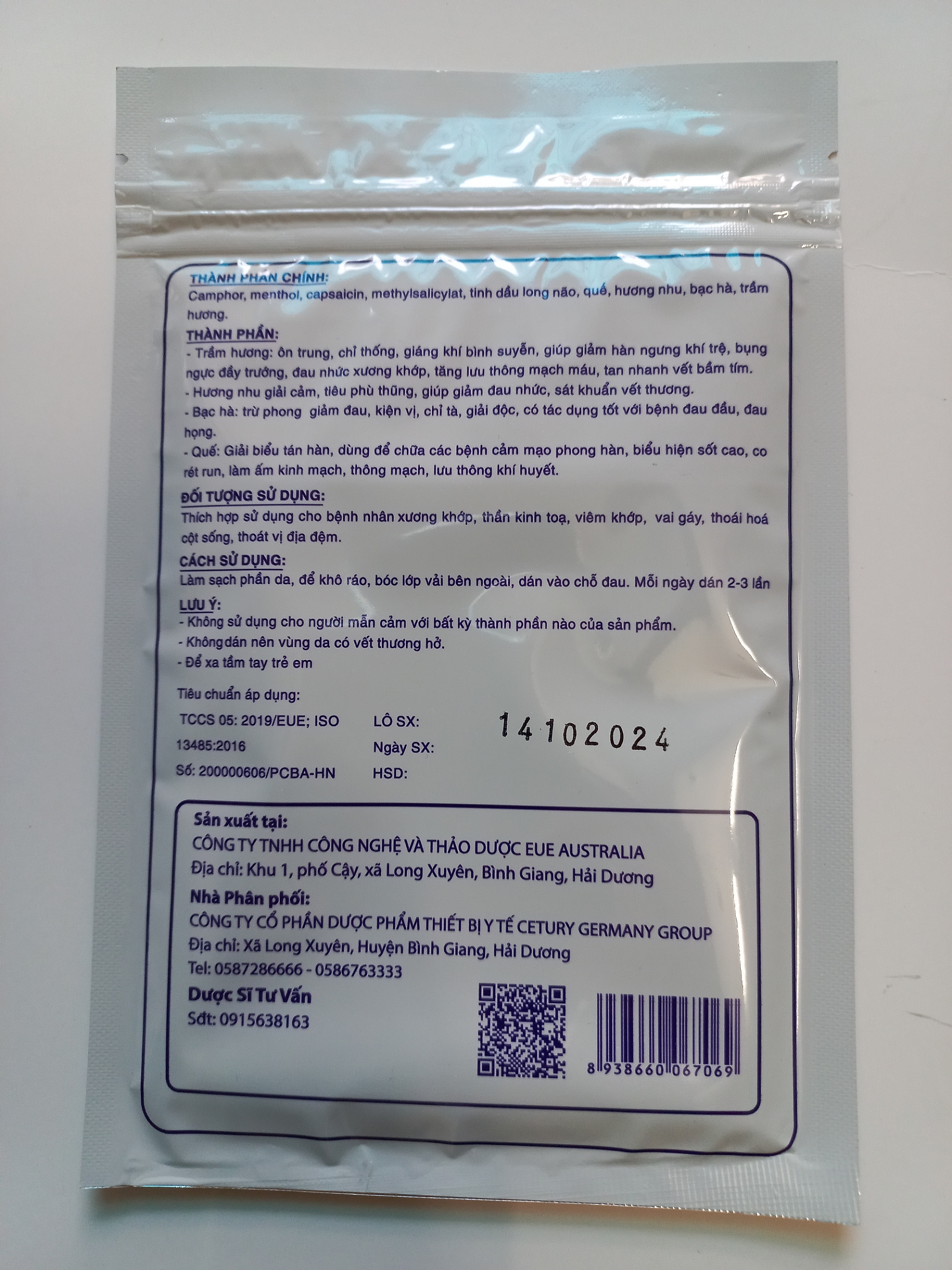 2 túi Miếng Dán XƯƠNG KHỚP (giảm đau nhức)