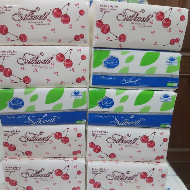 Giấy ăn giấy rút lụa Silkwell, Khăn giấy ăn rút lụa Silkwell 2 lớp (Đỏ, Xanh)