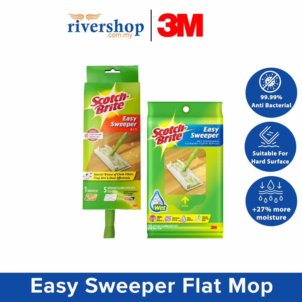 3M Scotch Brite Easy Sweeper Flat Mop + 5 Disposable Sheet