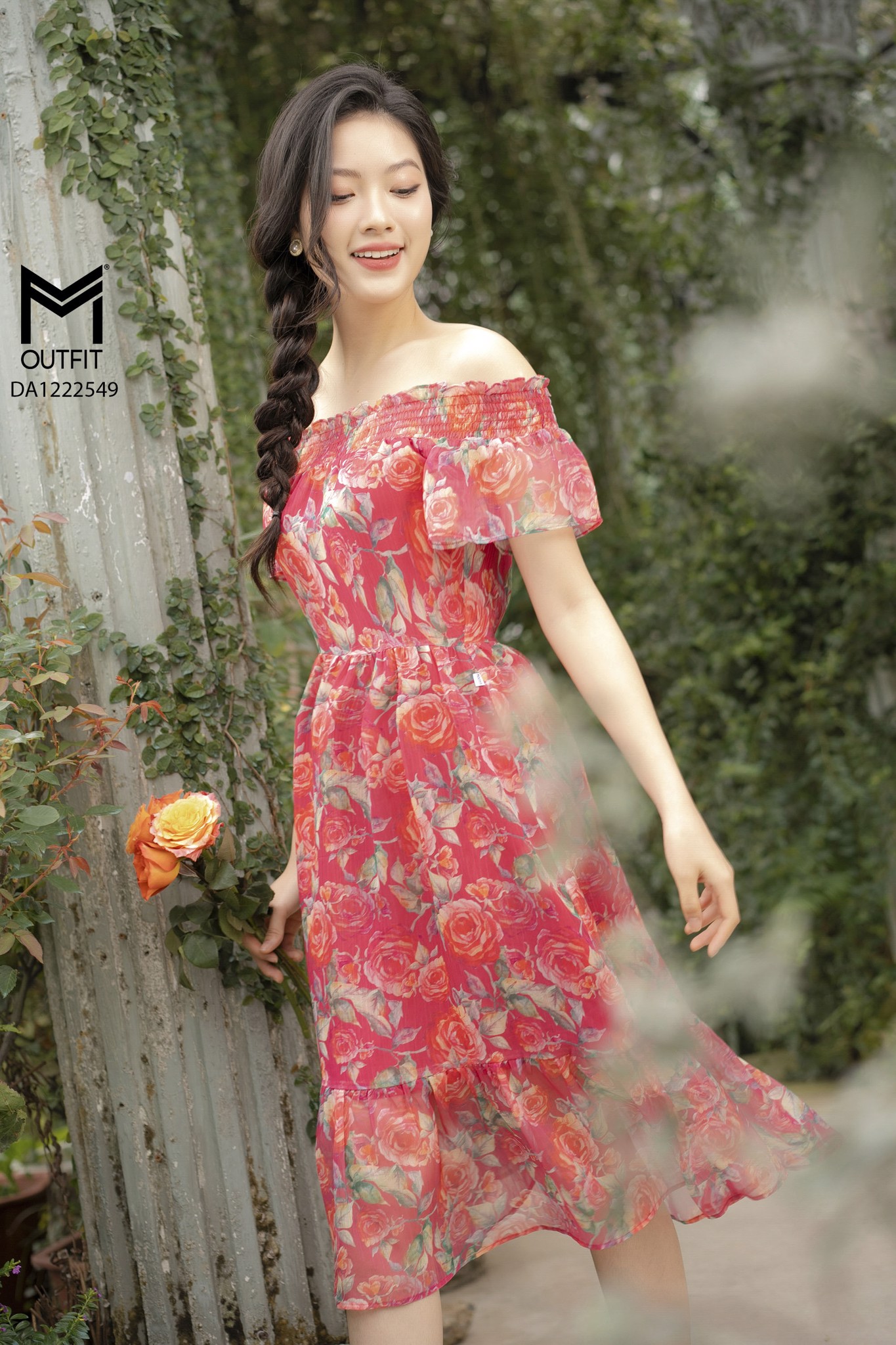Đầm maxi trễ vai chun nhún