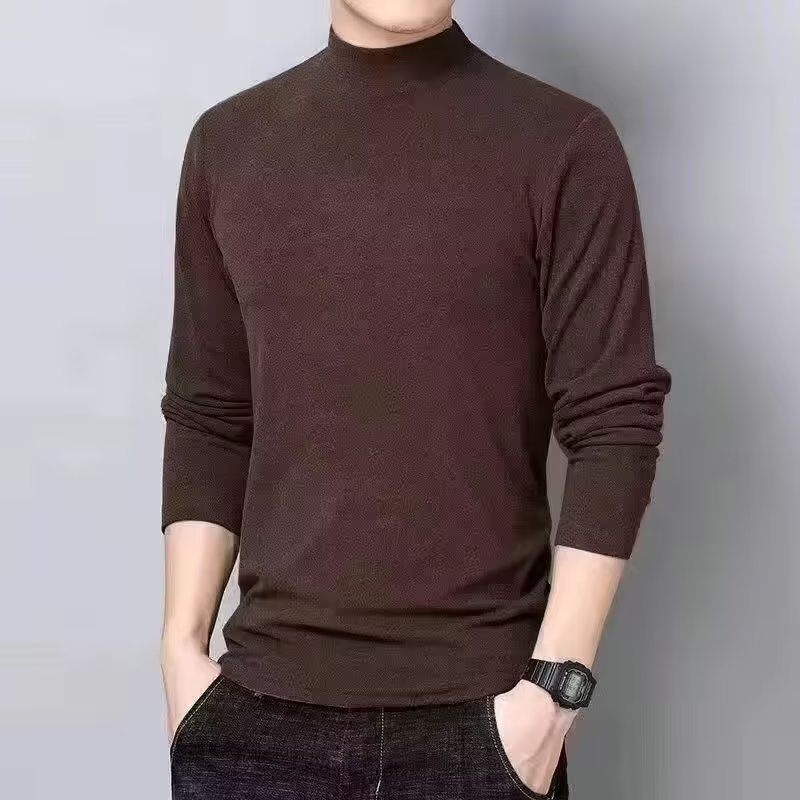 TIDE BEAR Men's double-sided German velvet long-sleeved half turtleneck bottoming shirt Warm inner layer thickened knitted sweater