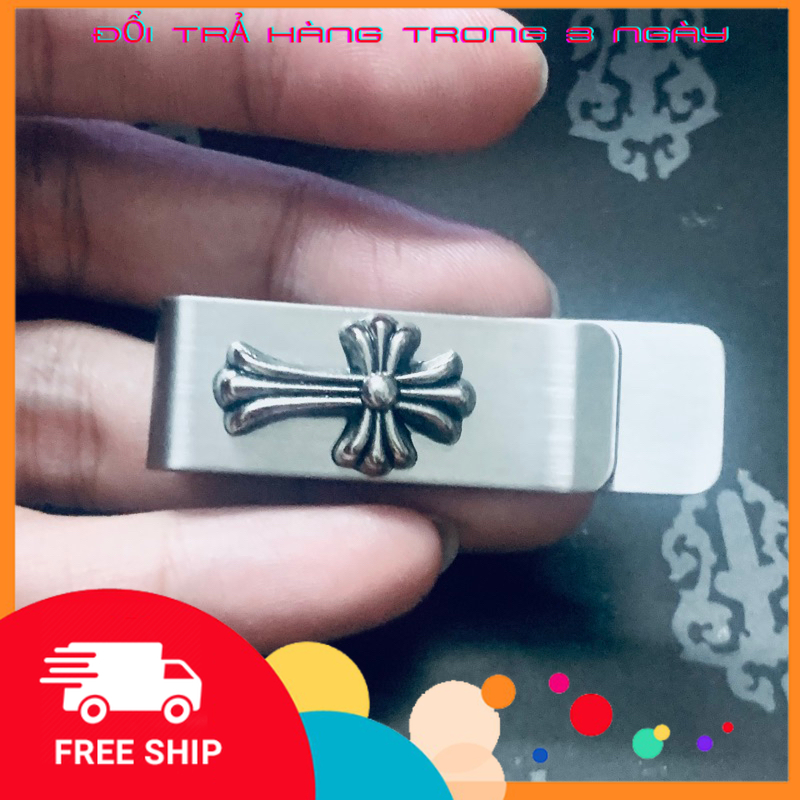 Luxury chrome heart logo cross money clip full box-chrome heart accessories