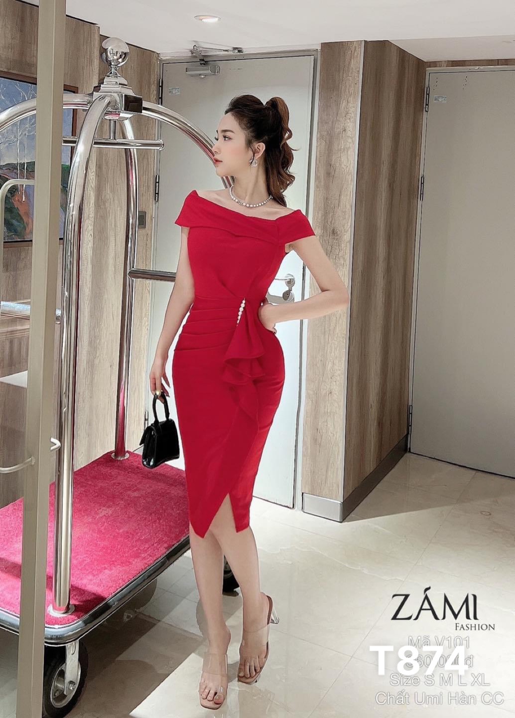 Đầm bet vai đính cườm umi phối voan dự tiệc dạo phố T874
