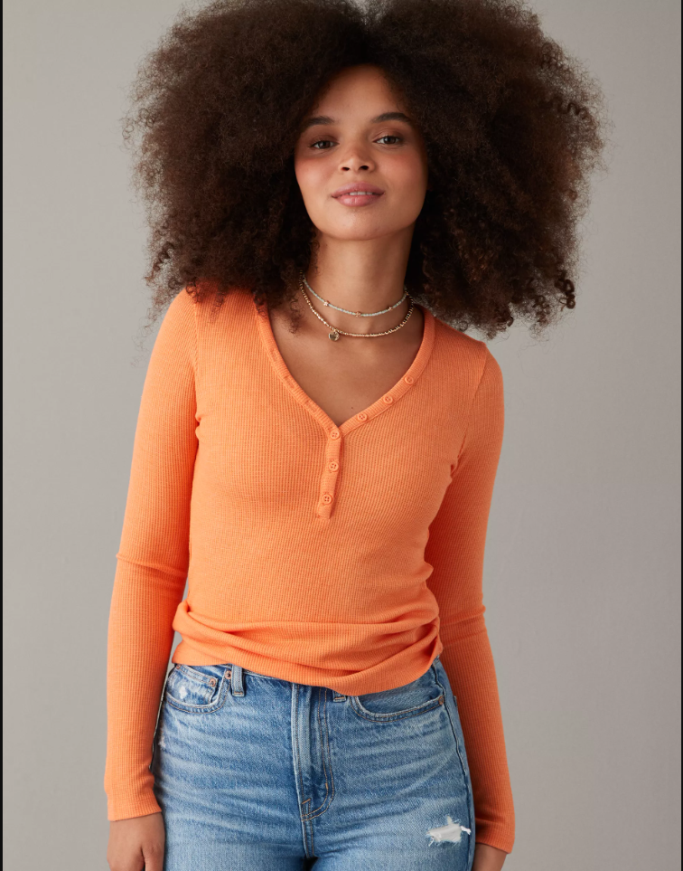 Áo nữ Waffle Long-Sleeve Henley Tee AE