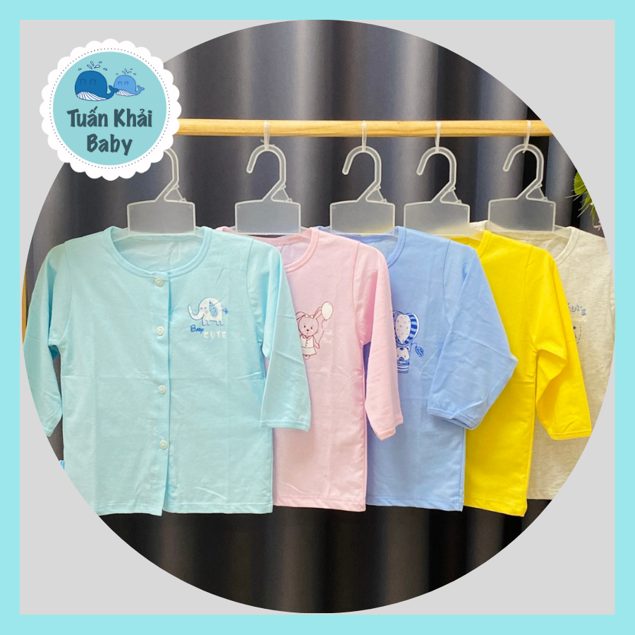 Túi 5 áo sơ sinh cotton Thái Hà Thịnh | Mẫu Tay Dài Cài Nút Giữa Màu | Size 1 - 5 cho bé sơ sinh - 12 kg| Chất vải thun cotton 100% xịn, đẹp, mềm, họa tiết xinh | Hàng Việt Nam| Áo sơ sinh| Quần sơ sinh |đồ bộ bé