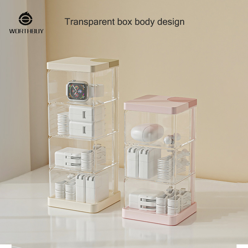 Máy tính để bàn xoay lưu trữ cáp dữ liệu hộp đồ trang sức nhiều lớp xoay lưu trữ trong suốt mỹ phẩm mút trang điểm hình giọt nước hộp phân loại