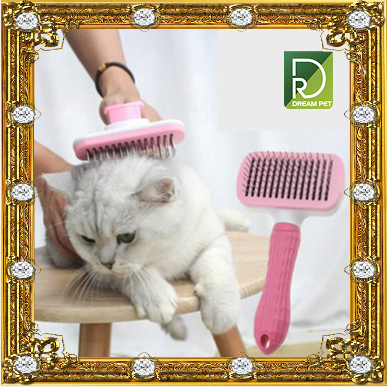 [Lược Chải Lông] chó mèo mặt vuông, có nút bấm gỡ rối tiện dụng, dễ dàng chải và làm sạch lông cho thú cưng