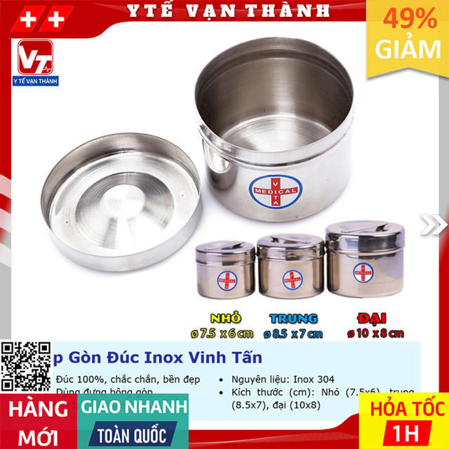 ✅ Hộp Gòn Đúc Inox Đựng Bông Gòn Vinh Tấn | (Inox 304 Cao Cấp) -VT0284 - Y Tế Vạn Thành