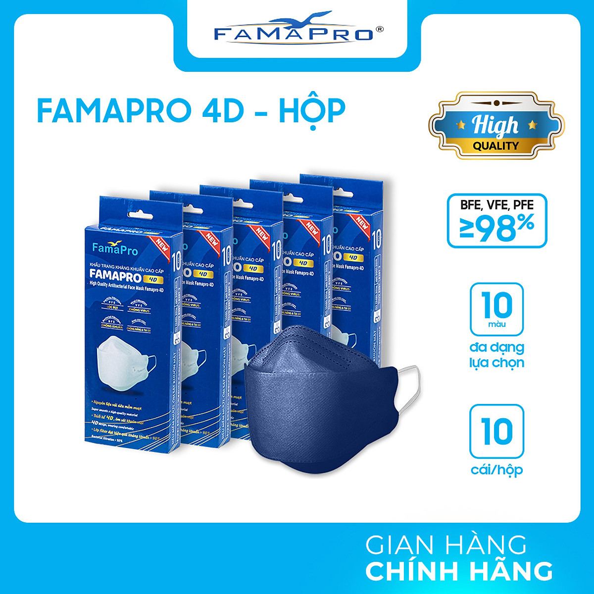 [COMBO 10 HỘP - FAMAPRO 4D] - Khẩu trang y tế kháng khuẩn cao cấp Famapro 4D tiêu chuẩn KF94 (10 cái hộp) thumbnail
