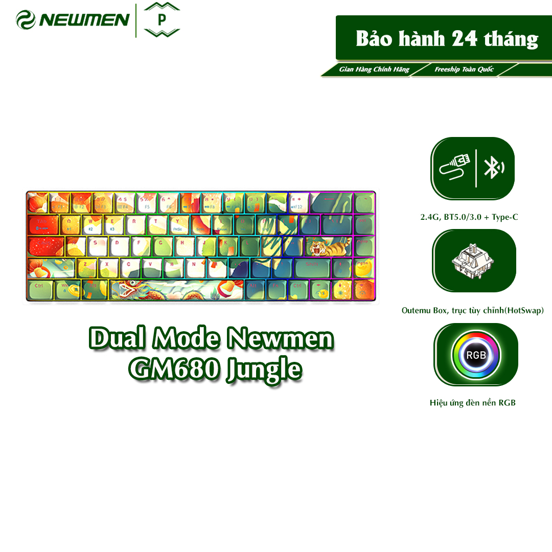 Mechanical keyboard dual mode Newmen GM680 68 keys PBT keycaps RGB backlit - special version purple switch