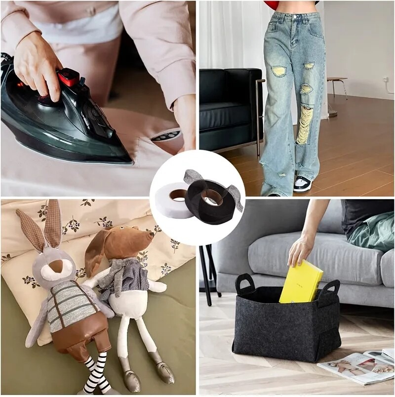60m/Roll Black White Double Sided Interlining Adhesive Fabric Clothes Apparel Iron on Hem Tape Interlining Web for DIY Sewing