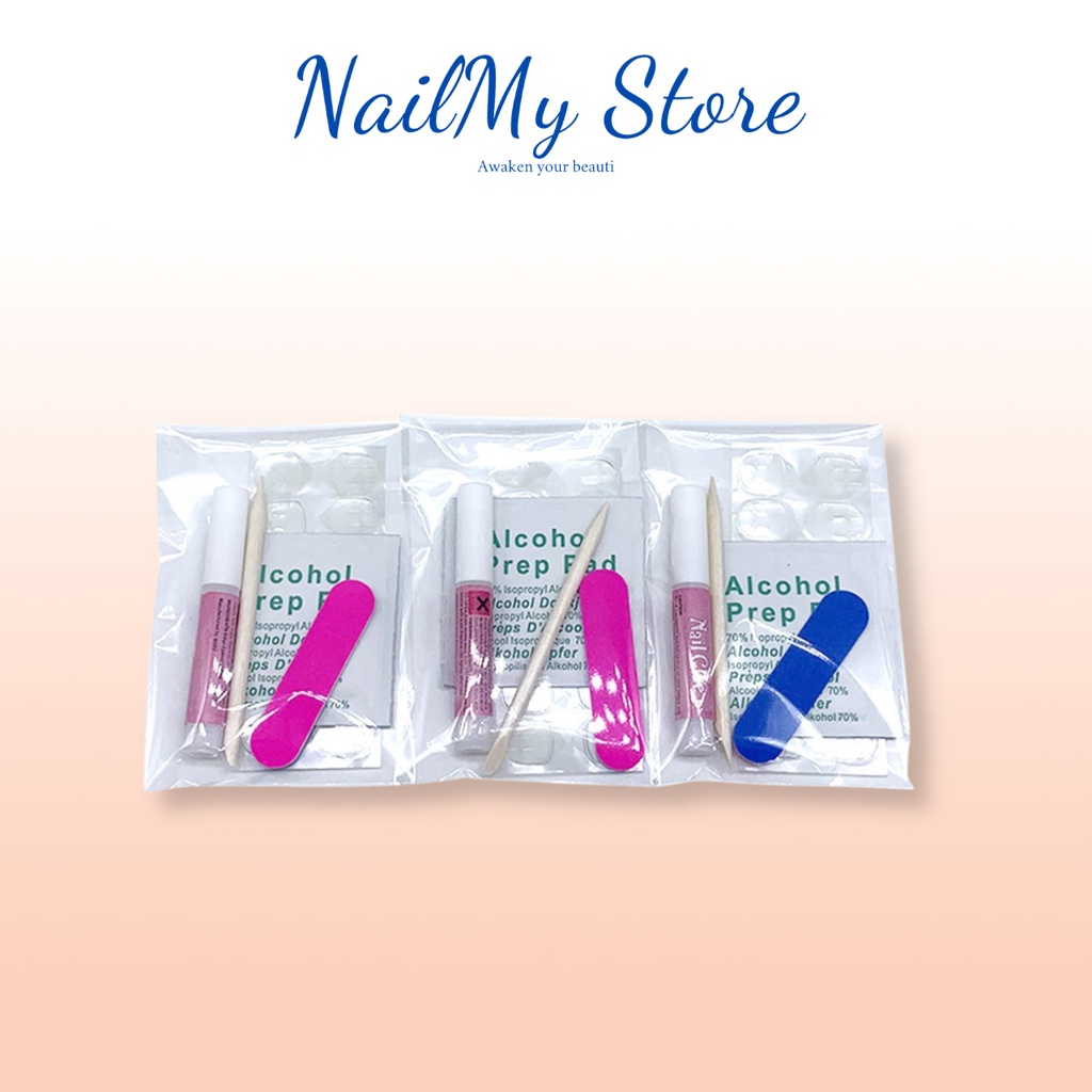 Nail box, set phụ kiện nailbox (miếng dán, bông cồn, que đẩy da, dũa, keo)