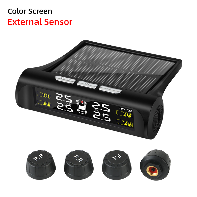 EKLEVA Solar Car TPMS Smart Tire Tyre Pressure Monitoring System USB Digital LCD Display Auto Security Alarm Warning with 4 Sensors
