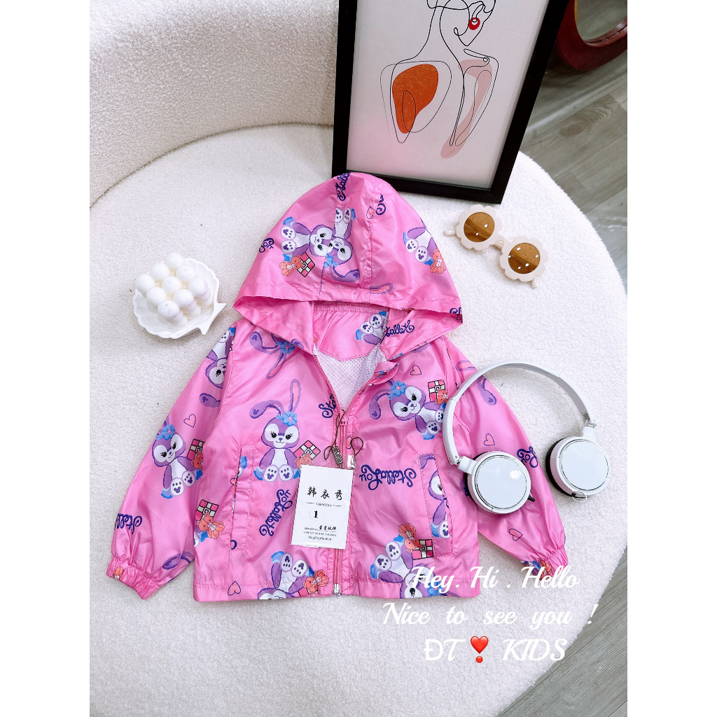 8-28kg áo khoác gió in hình thỏ cho bé gái xinh xắn